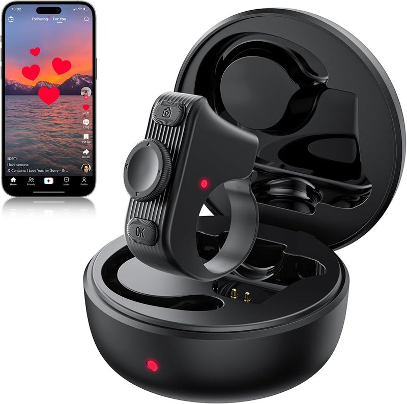 MILOUZ Remote Scrolling Ring for Tiktok,Page Turner for Kindle App,Bluetooth Camera Shutter Remote for iPhone, Android,iOS,iPad,Tablet-Black - Image 1